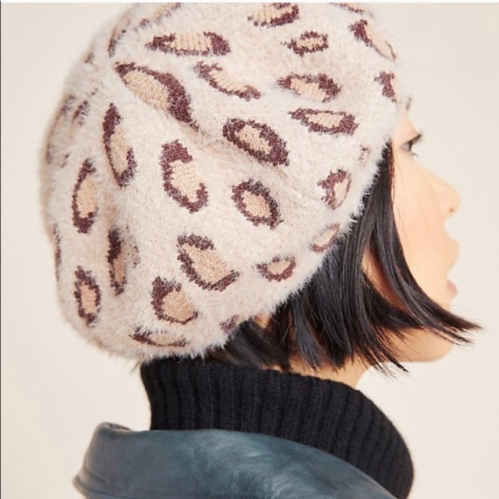 Anthropologie Elsie Animal Print Beret